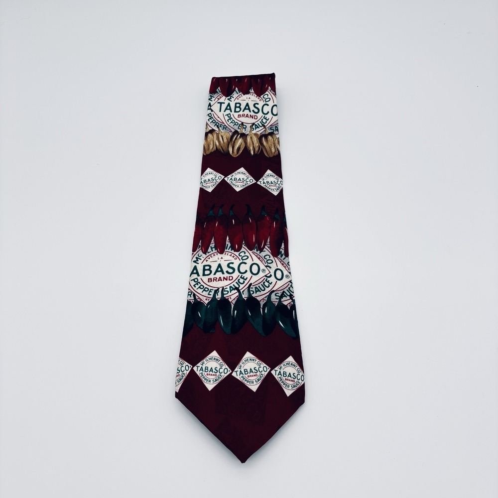 TABASCO Hot Sauce Silk Necktie Pepper Sauce Pattern Red 100% Silk Mens Tie